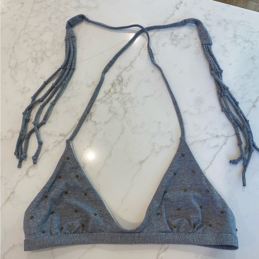 Gray Triangle Bikini Top with Studs